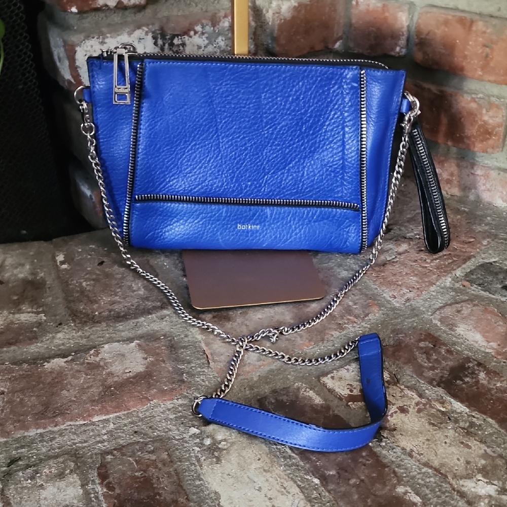 Botkier Blue Leather Crossbody Bag Chain Strap Wristlet Clutch - Picture 2 of 14